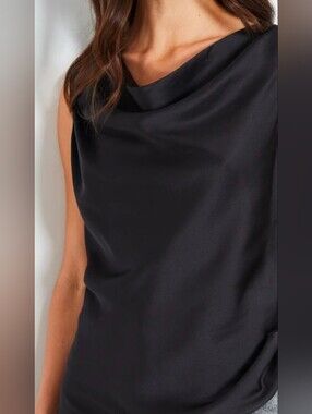 NWT 89th & Madison Black Satin Cowl Neck Shell